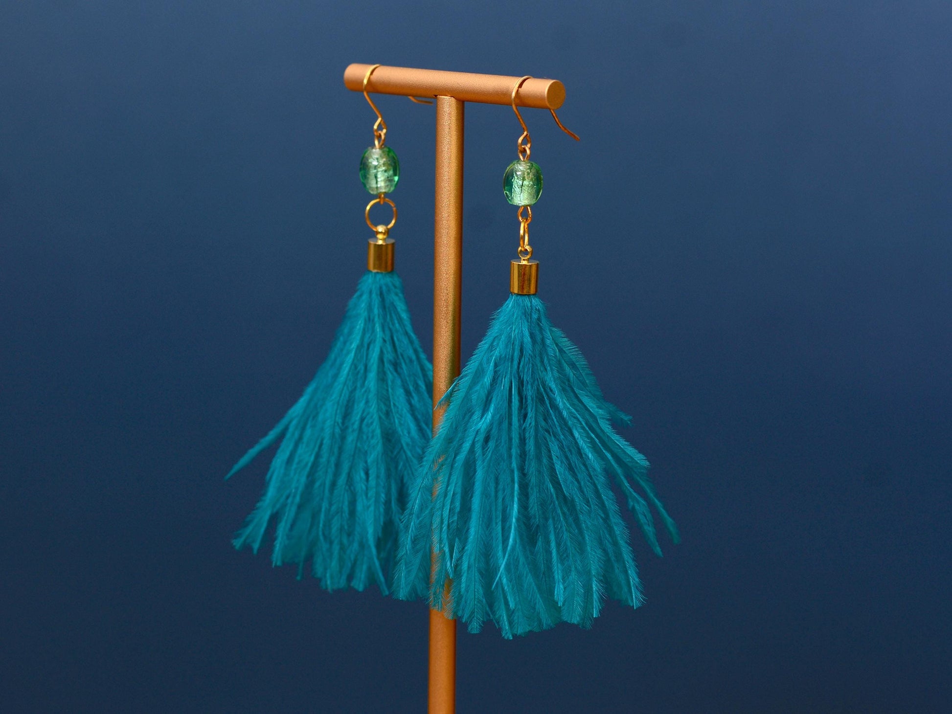 Long Turquoise Ostrich Feather Tassel Earrings | Festival Earrings | Feather Jewellery | Festival Jewellery | Long Earrings