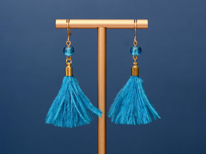 Bright Ocean Blue Feather Tassel Earrings | Festival Earrings | Feather Jewellery | Festival Jewellery
