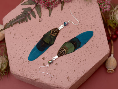 Teal, Blue and Green Pheasant Feather Earrings | Festival Earrings | Feather Jewellery | Festival Jewellery | Drop Earrings