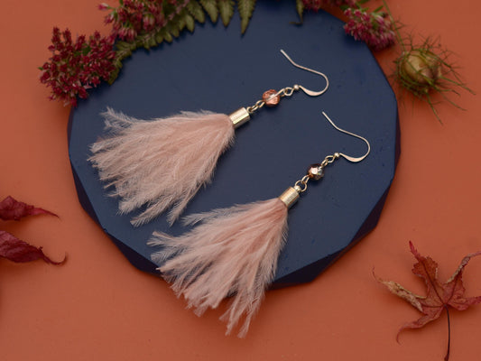 Powder Puff Blush Pink Ostrich FeatherTassel Earrings