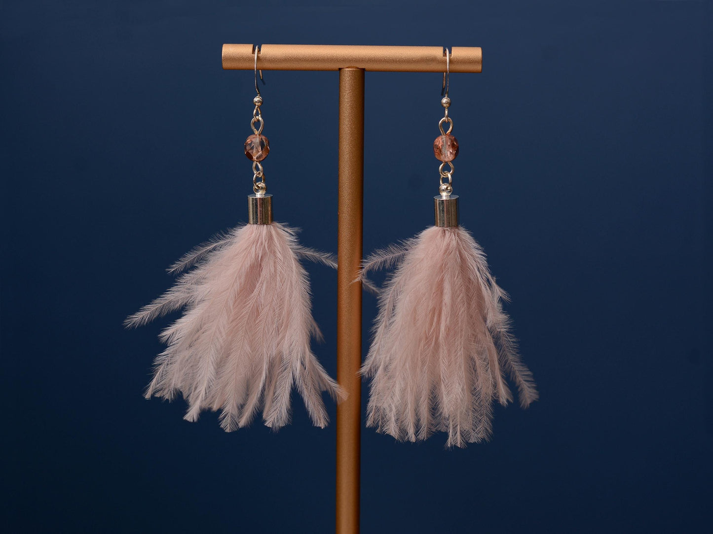 Powder Puff Blush Pink Ostrich FeatherTassel Earrings