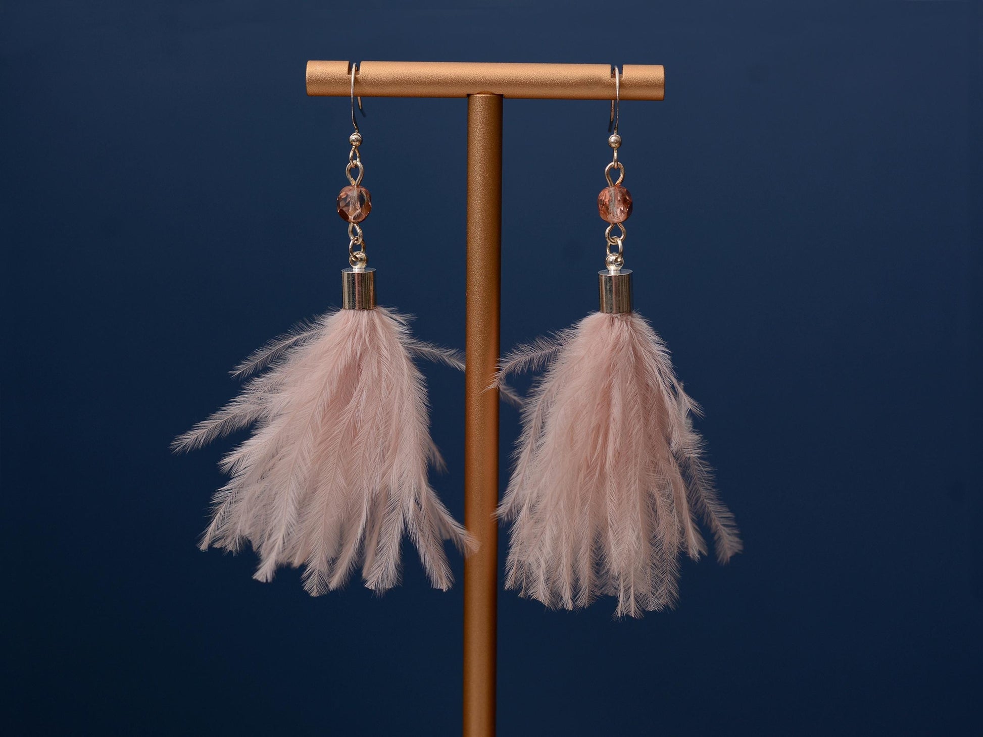 Powder Puff Blush Pink Ostrich FeatherTassel Earrings