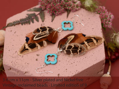 Tassel Pheasant Feather Earrings with Turquoise | Festival Earrings | Feather Jewellery | Festival Jewellery