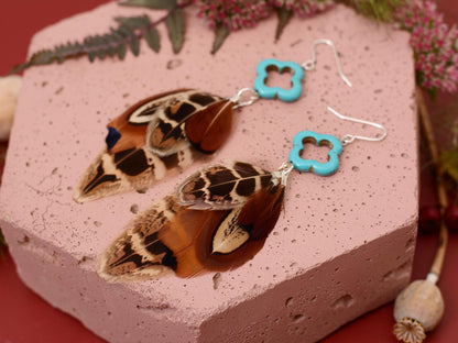 Tassel Pheasant Feather Earrings with Turquoise | Festival Earrings | Feather Jewellery | Festival Jewellery