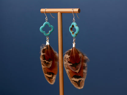 Tassel Pheasant Feather Earrings with Turquoise | Festival Earrings | Feather Jewellery | Festival Jewellery