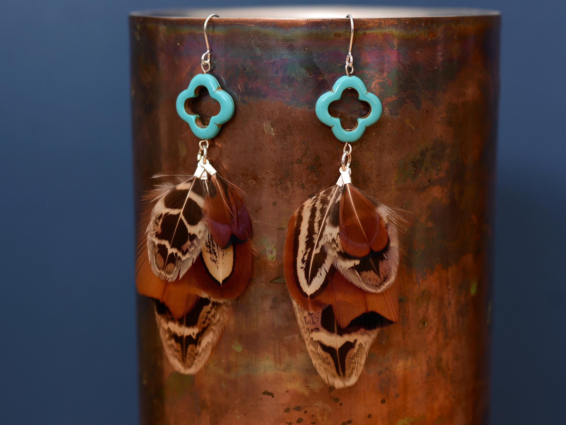 Tassel Pheasant Feather Earrings with Turquoise | Festival Earrings | Feather Jewellery | Festival Jewellery