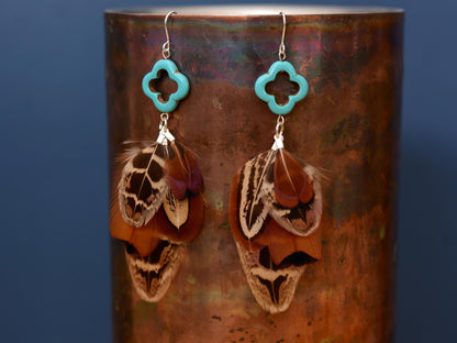 Tassel Pheasant Feather Earrings with Turquoise | Festival Earrings | Feather Jewellery | Festival Jewellery