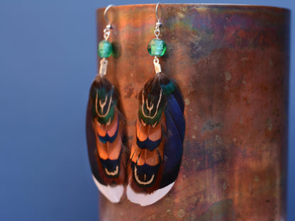 Blue and Turquoise Duck and Pheasant Feather Earrings | Pheasant Feather Earrings | Festival Earrings | Feather Jewellery | Drop Earrings