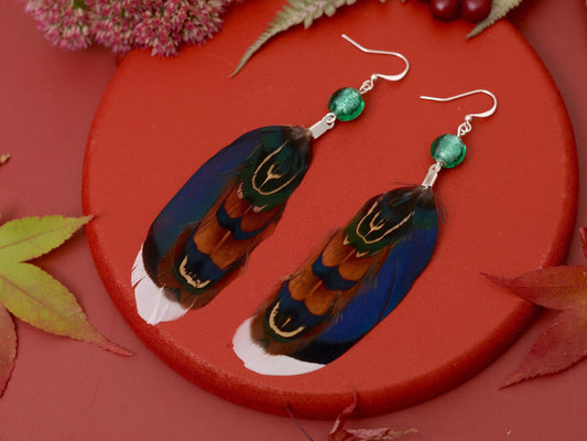 Blue and Turquoise Duck and Pheasant Feather Earrings | Pheasant Feather Earrings | Festival Earrings | Feather Jewellery | Drop Earrings