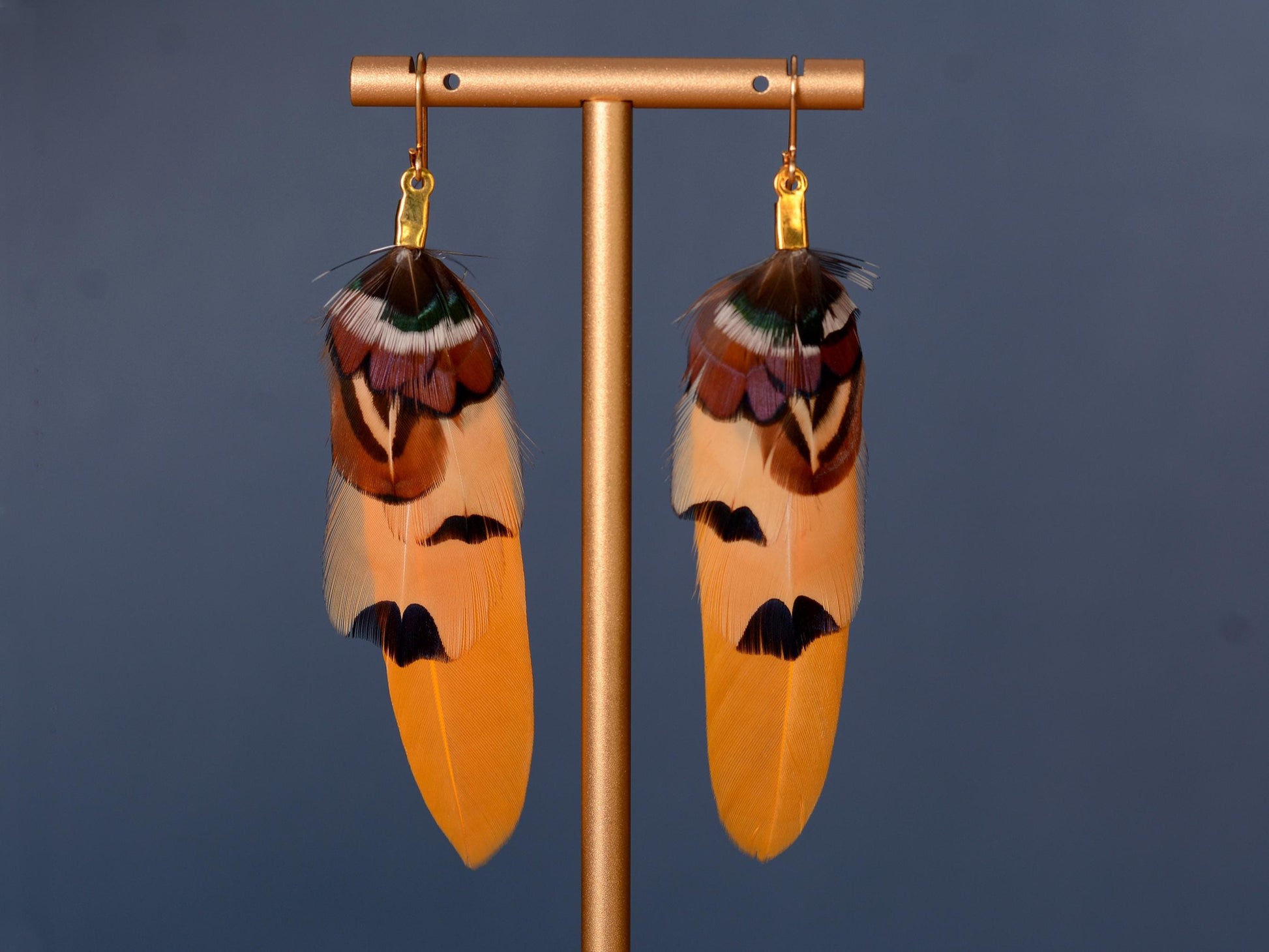 Mustard Yellow and Copper Pheasant Feather Earrings | Yellow Earrings | Festival Earrings | Feather Jewellery | Festival Jewellery