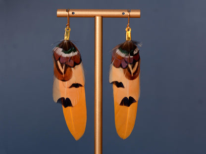 Mustard Yellow and Copper Pheasant Feather Earrings | Yellow Earrings | Festival Earrings | Feather Jewellery | Festival Jewellery