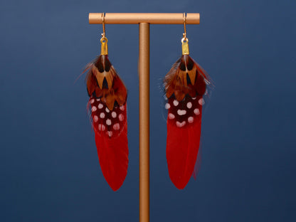 Red Pheasant Feather Earrings | Festival Earrings | Feather Jewellery | Festival Jewellery | Drop Earrings