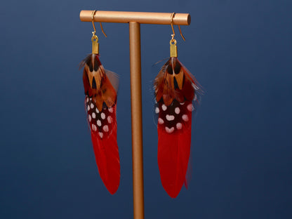 Red Pheasant Feather Earrings | Festival Earrings | Feather Jewellery | Festival Jewellery | Drop Earrings