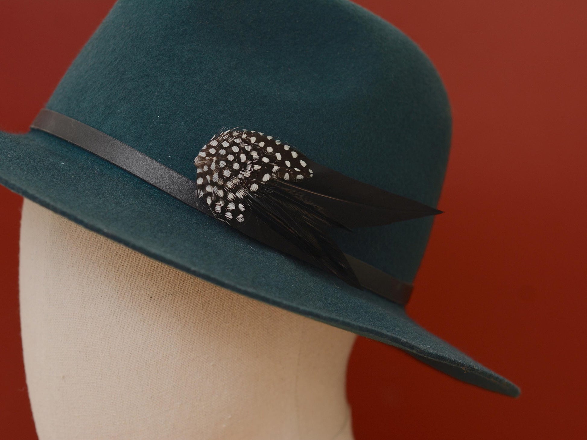 Black Monochrome Feather Lapel Pin with Spotted Guinea Fowl Feathers | Feather Boutonniere | Feather Brooch | Feather Hat Pin