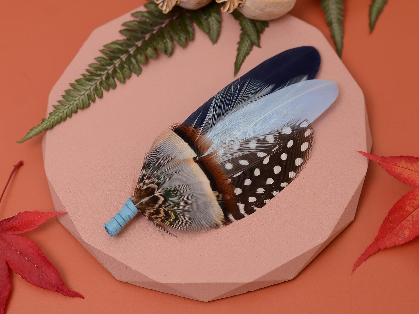 Navy and Pastel Blue Feather Pin | Feather Boutonniere / Hat Pin | Duck Feather Brooch