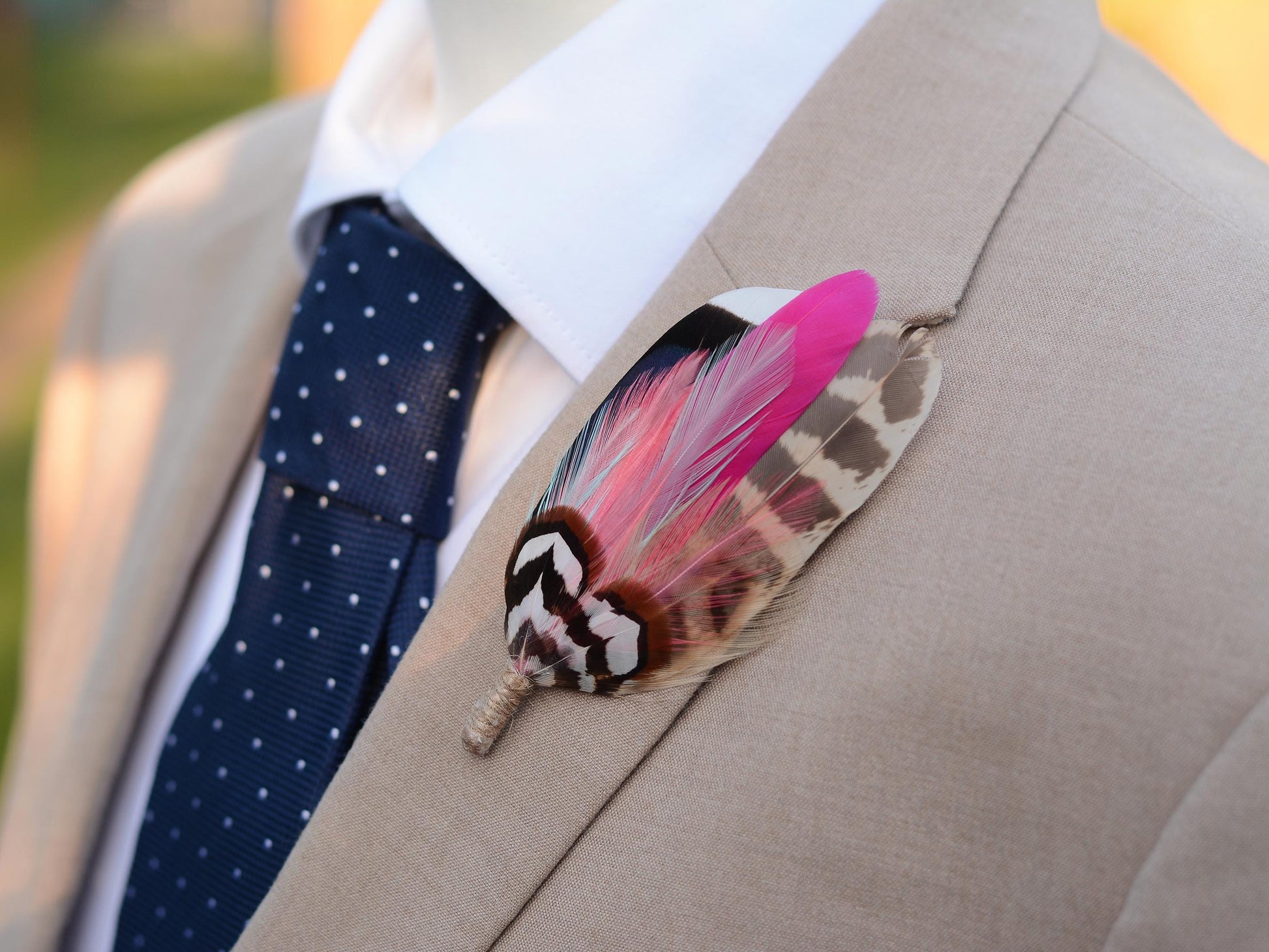 Blue Duck and Pheasant Feather Lapel Pin with a Flash of Pink | Pheasant Feather Boutonniere | Feather Brooch | Feather Hat Pin