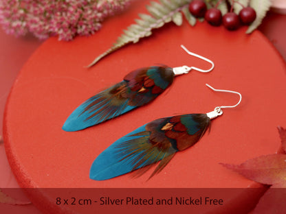 Teal and Copper Pheasant Feather Earrings | Festival Earrings | Feather Jewellery | Festival Jewellery | Drop Earrings