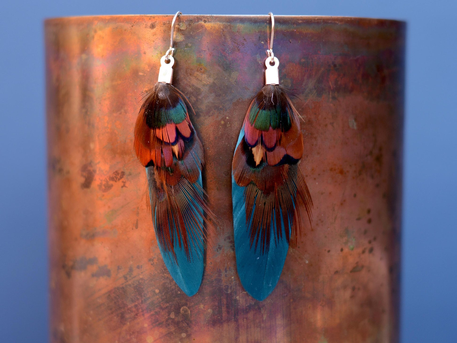 Teal and Copper Pheasant Feather Earrings | Festival Earrings | Feather Jewellery | Festival Jewellery | Drop Earrings