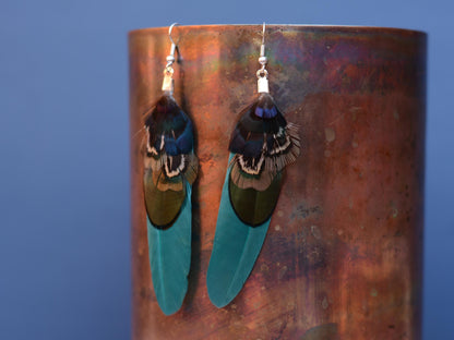 Teal, Navy Blue and Green Feather Earrings | Pheasant Feather Earrings | Festival Earrings | Feather Jewellery | Drop Earrings