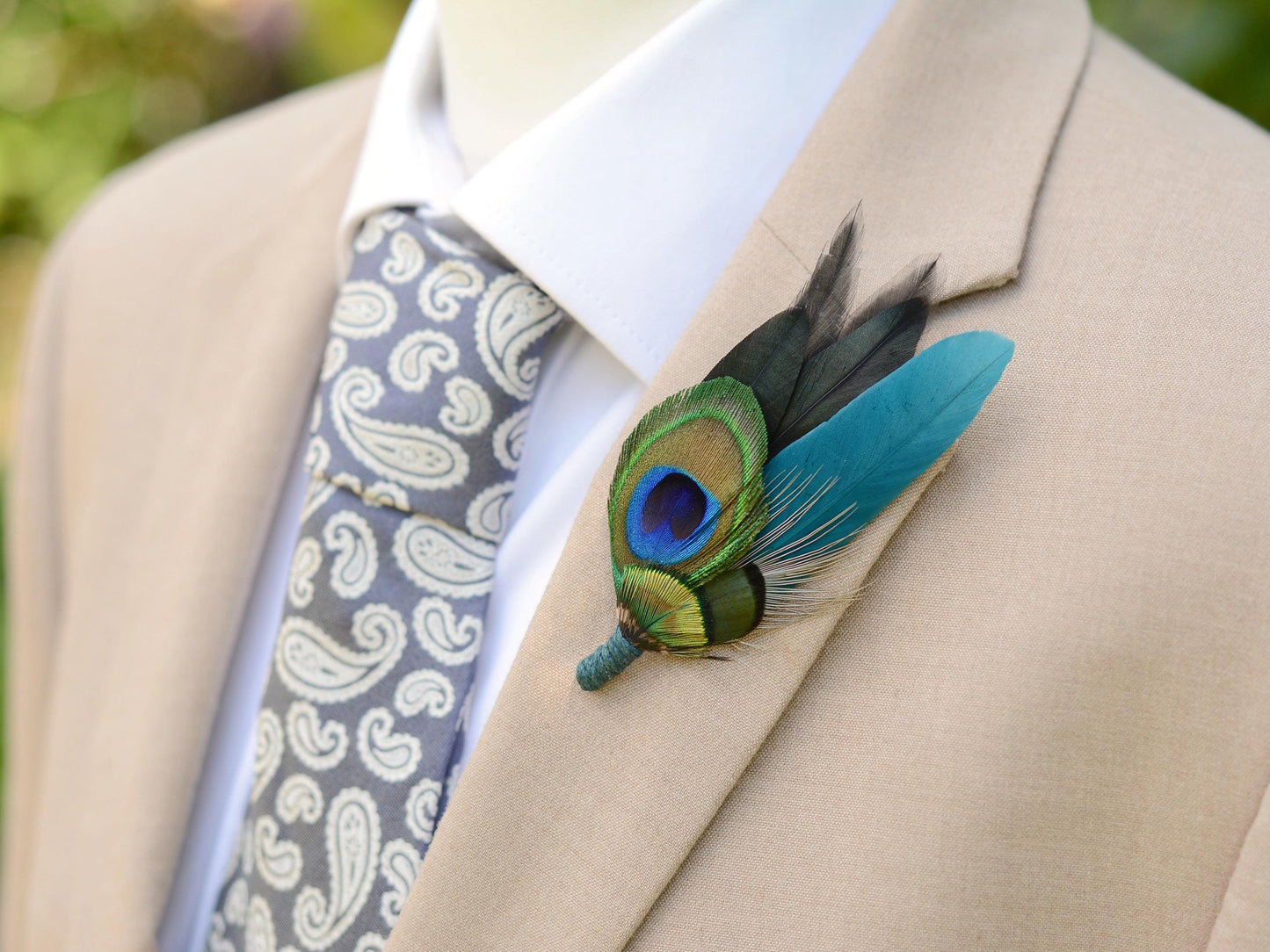 Teal and Peacock Feather Lapel Pin / Hat Pin | Peacock Feather Boutonniere | Peacock Feather Brooch
