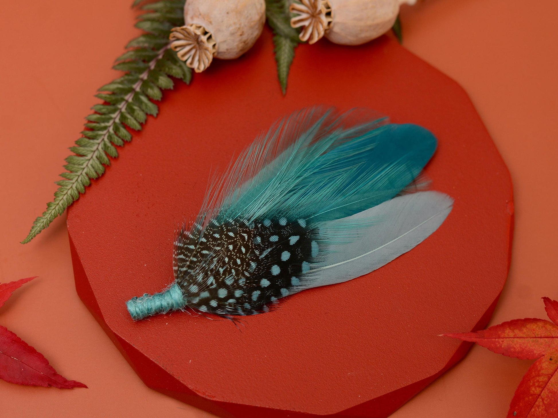 Teal and Sage Green Ombre Duck Feather Lapel Pin / Hat Pin | Duck Feather Boutonniere | Duck Feather Brooch