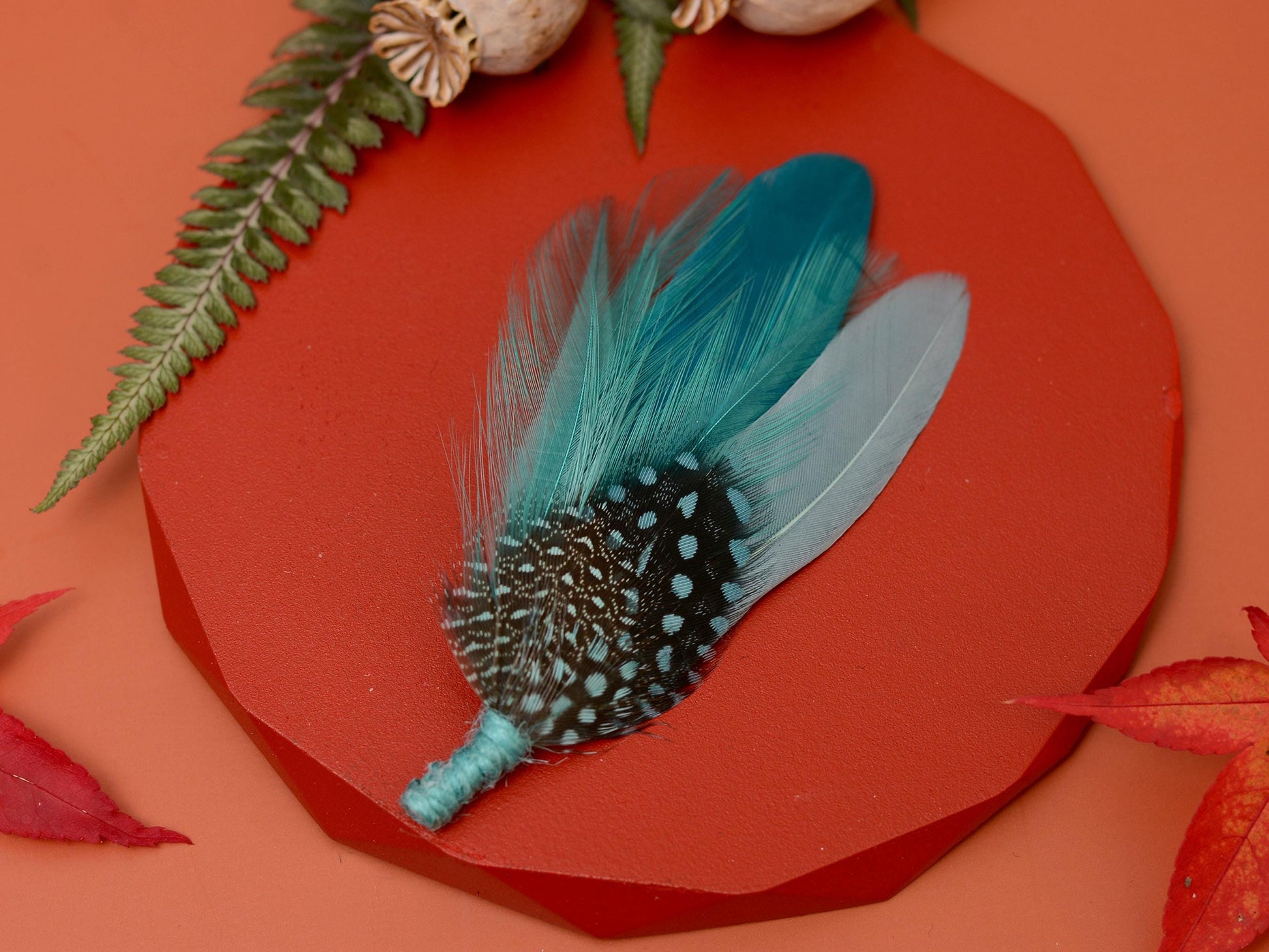 Teal and Sage Green Ombre Duck Feather Lapel Pin / Hat Pin | Duck Feather Boutonniere | Duck Feather Brooch