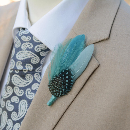 Teal and Sage Green Ombre Duck Feather Lapel Pin / Hat Pin | Duck Feather Boutonniere | Duck Feather Brooch