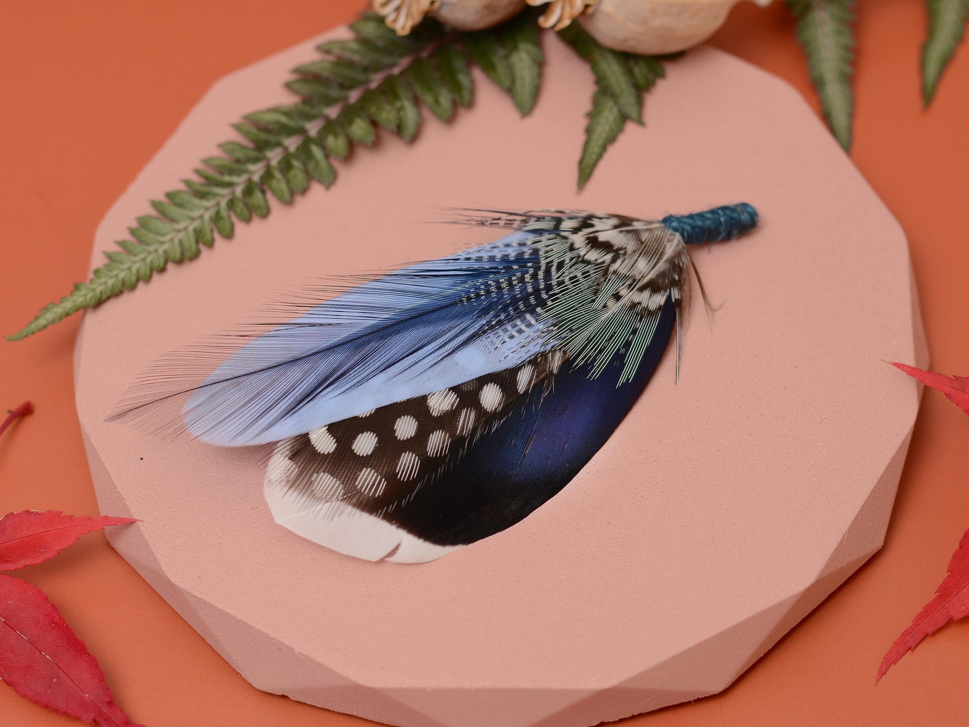 Small Navy and Pastel Blue Feather Boutonniere / Hat Pin | Blue Feather Pin | Duck Feather Brooch