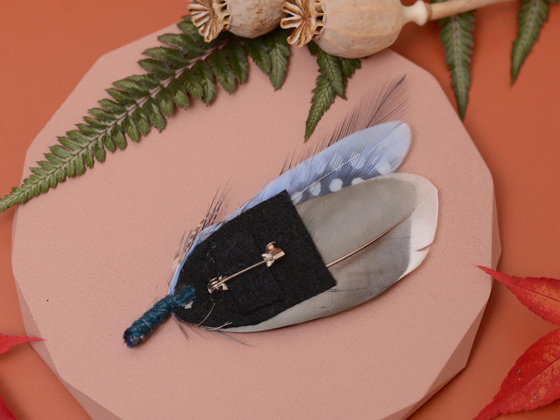 Small Navy and Pastel Blue Feather Boutonniere / Hat Pin | Blue Feather Pin | Duck Feather Brooch
