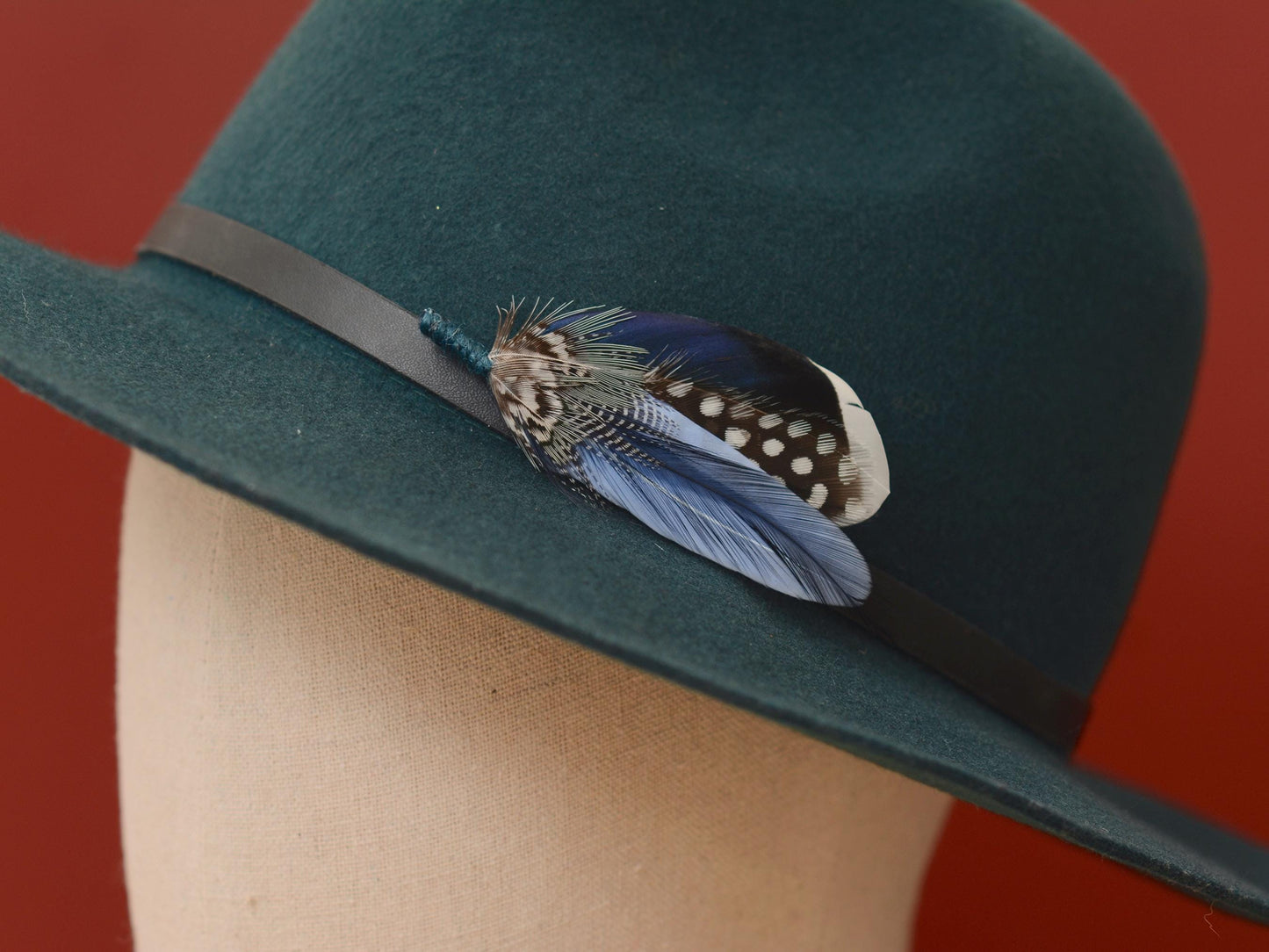 Small Navy and Pastel Blue Feather Boutonniere / Hat Pin | Blue Feather Pin | Duck Feather Brooch