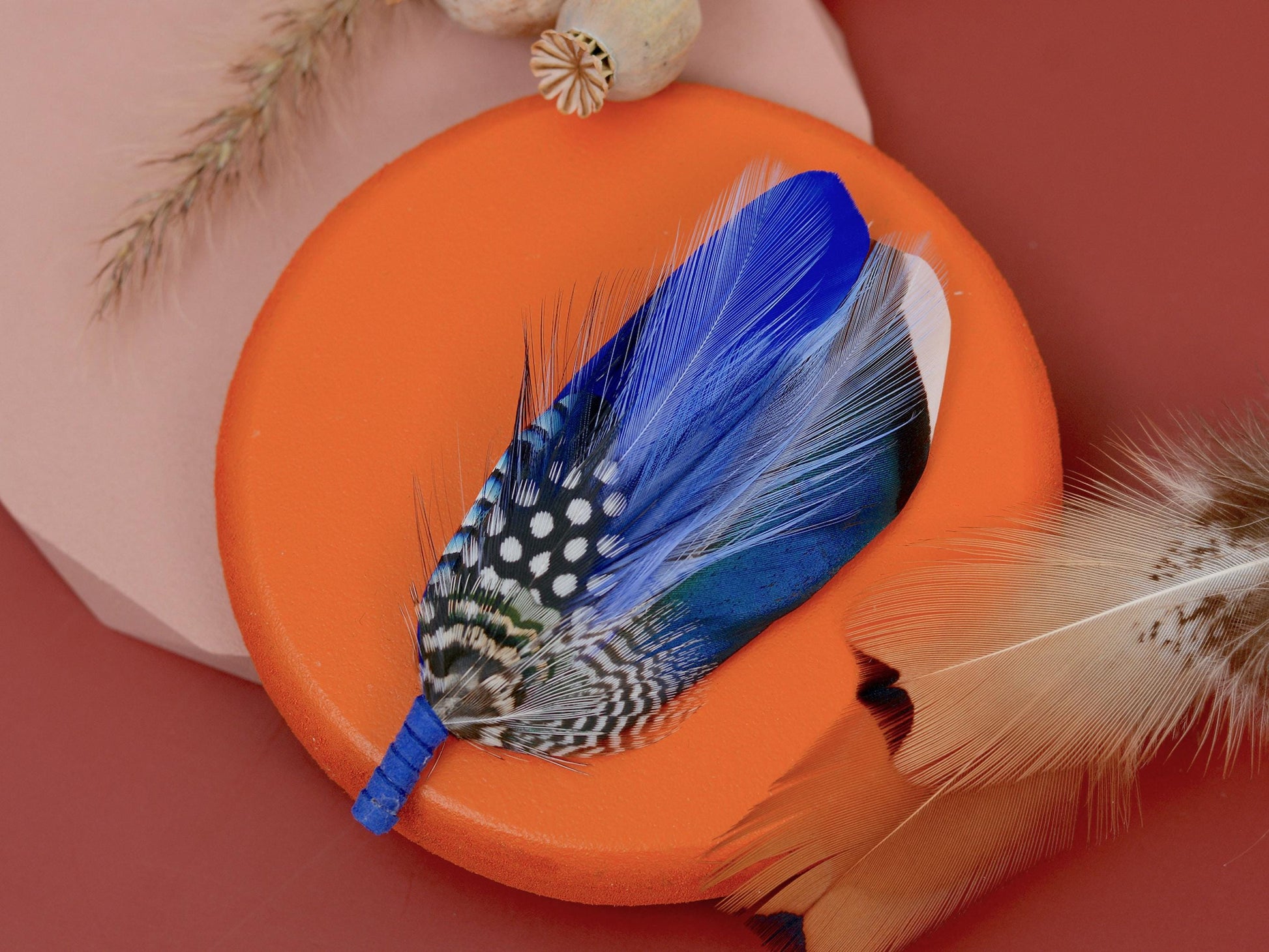 Shades of Blue Duck Feather Boutonniere | Duck Feather Brooch