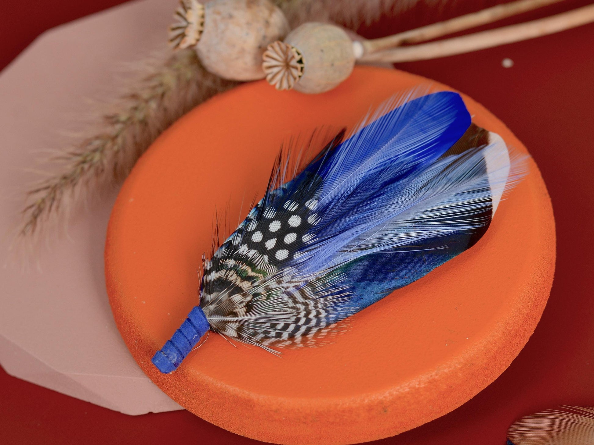 Shades of Blue Duck Feather Boutonniere | Duck Feather Brooch