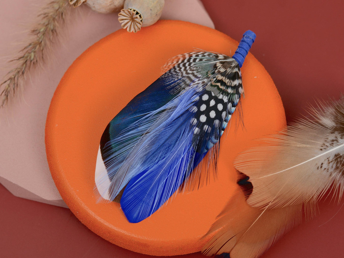 Shades of Blue Duck Feather Boutonniere | Duck Feather Brooch