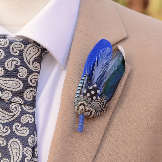 Shades of Blue Duck Feather Boutonniere | Duck Feather Brooch