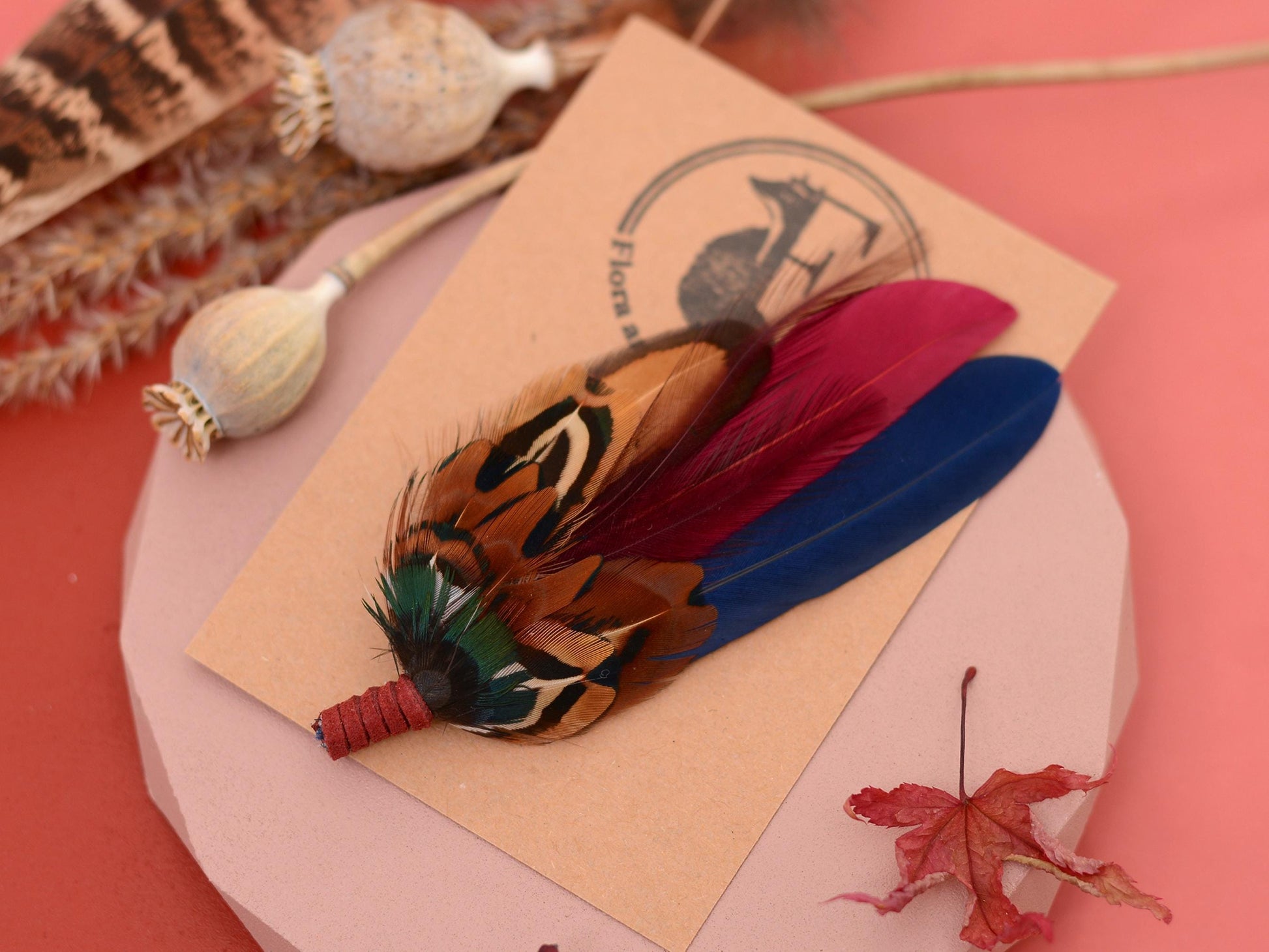 Navy and Burgundy Feather Boutonniere / Hat Pin | Duck Feather Boutonniere | Pheasant Feather Hat Pin