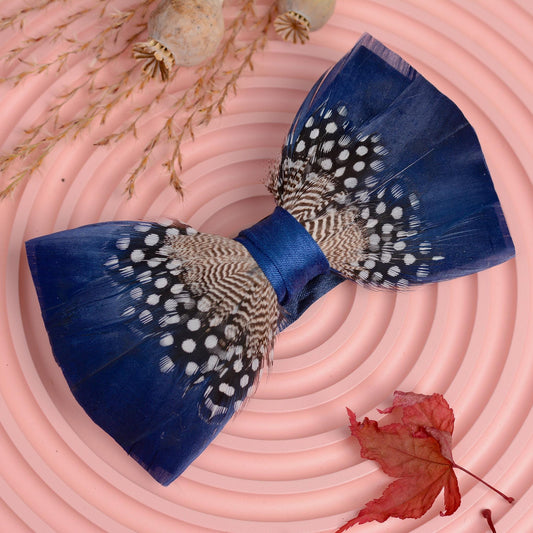 Feather Bow Tie in Navy Blue and Polka Dot | Grooms Outfit | Feather Neck Tie | Mens Gift | Black Tie | Wedding | Pheasant Feather Bow Tie