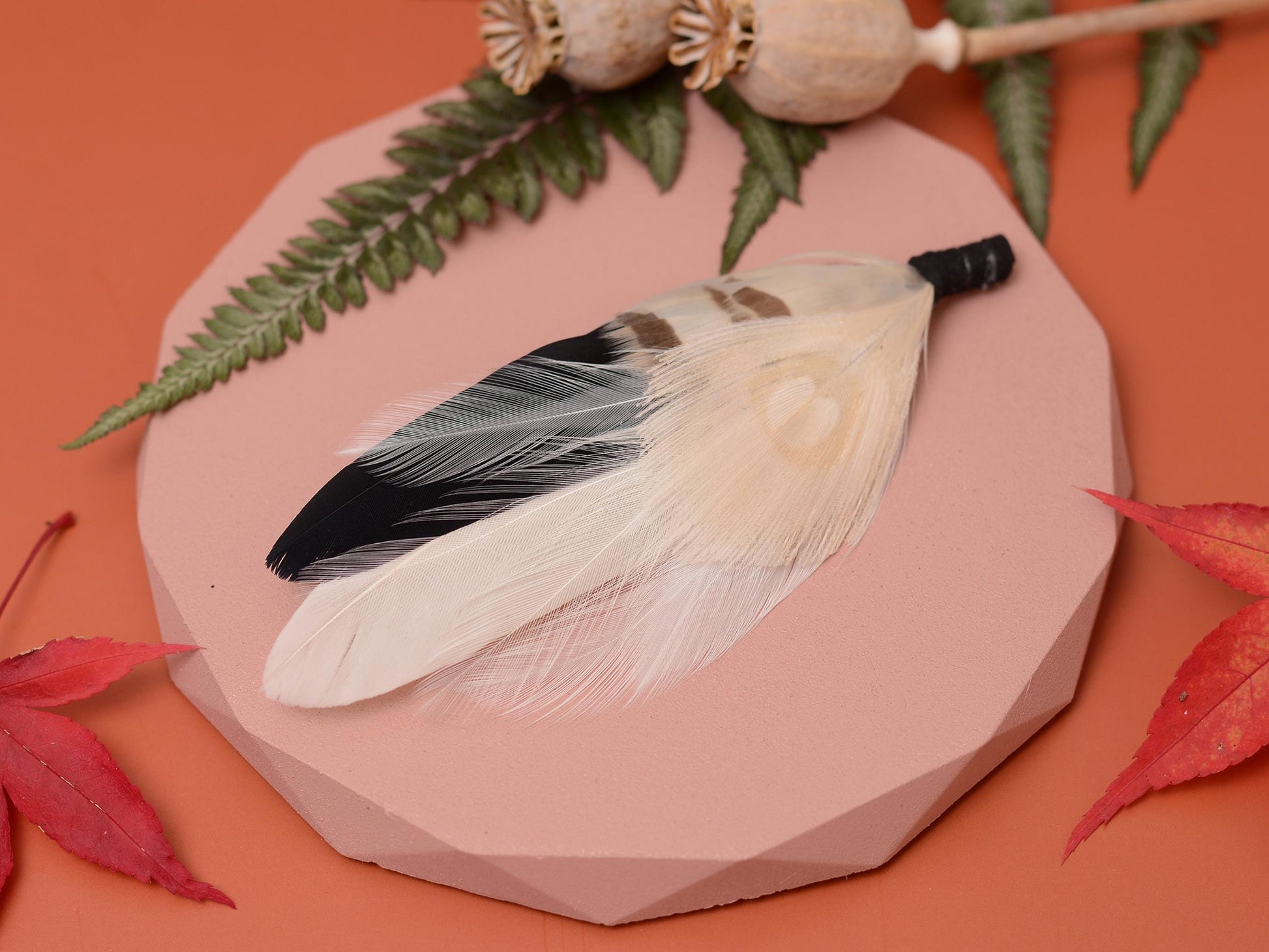 Monochrome Black and Ivory Peacock Feather Lapel Pin Brooch | Feather Boutonniere | Feather Brooch | Feather Lapel Pin