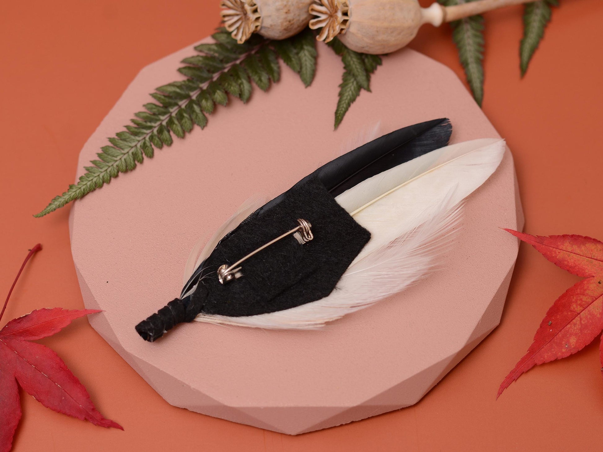 Monochrome Black and Ivory Peacock Feather Lapel Pin Brooch | Feather Boutonniere | Feather Brooch | Feather Lapel Pin
