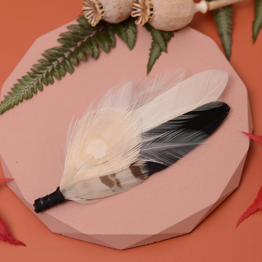 Monochrome Black and Ivory Peacock Feather Lapel Pin Brooch | Feather Boutonniere | Feather Brooch | Feather Lapel Pin