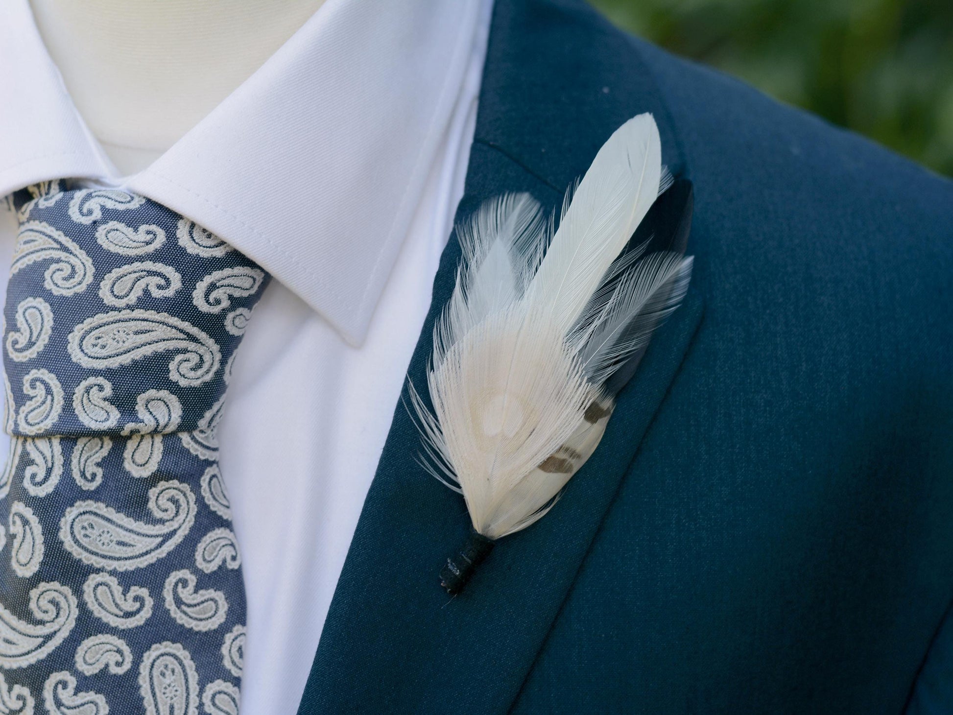 Monochrome Black and Ivory Peacock Feather Lapel Pin Brooch | Feather Boutonniere | Feather Brooch | Feather Lapel Pin