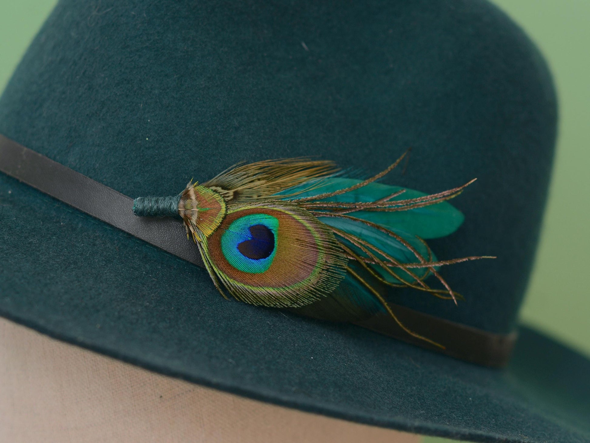 Teal and Green Peacock and Pheasant Feather Lapel Pin | Peacock Feather Boutonniere | Peacock Feather Brooch