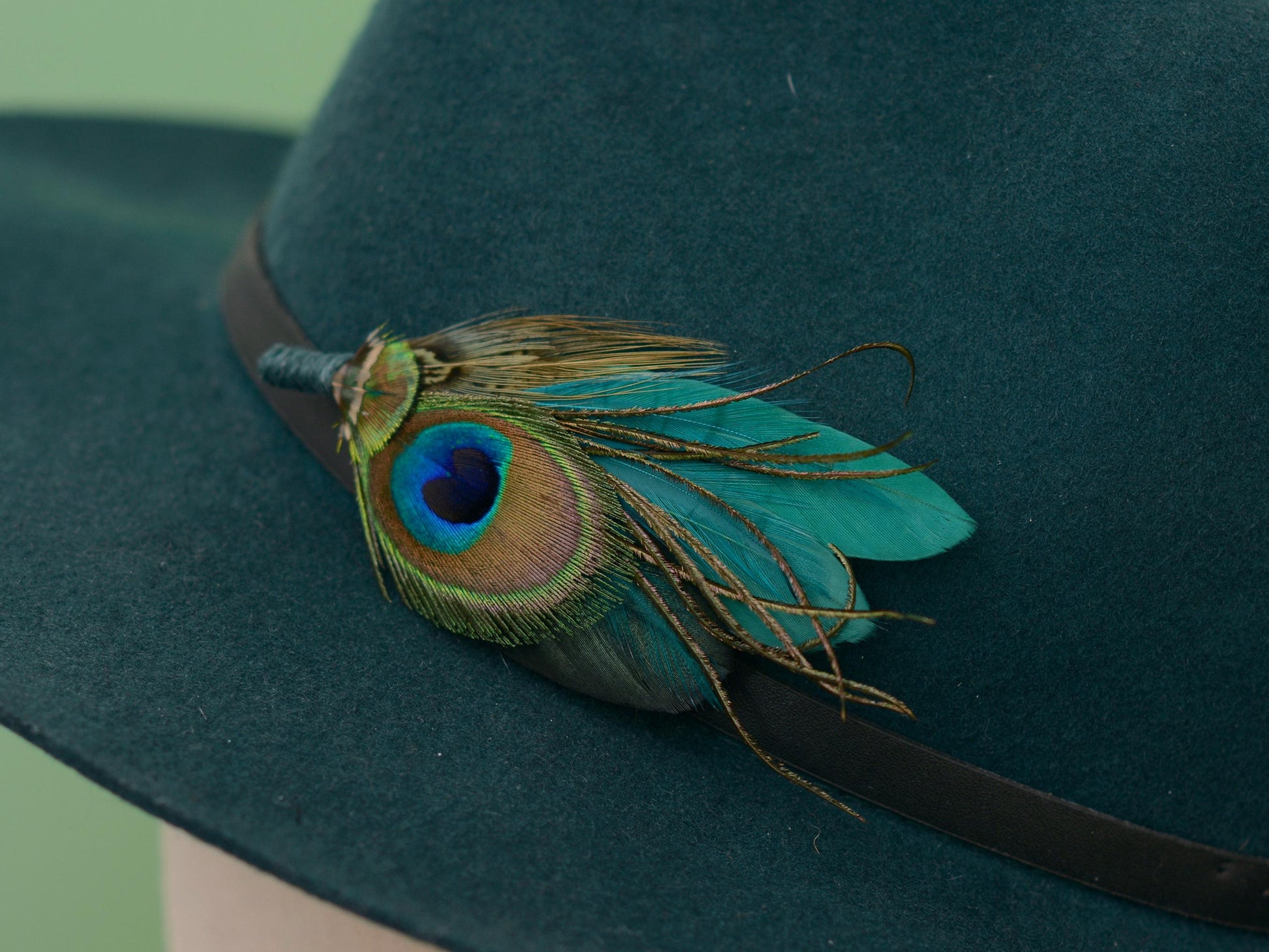 Teal and Green Peacock and Pheasant Feather Lapel Pin | Peacock Feather Boutonniere | Peacock Feather Brooch