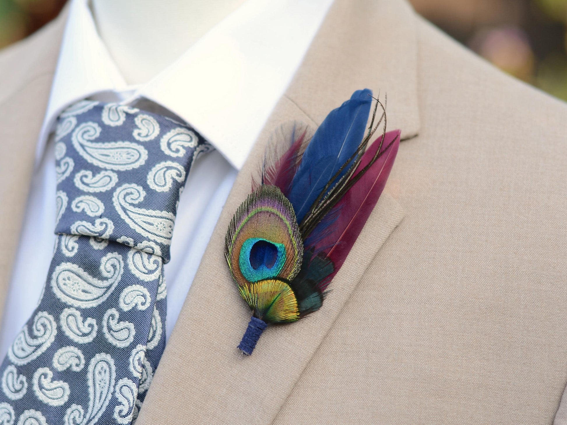 Burgundy and Navy Peacock Feather Boutonniere Pin / Hat Pin
