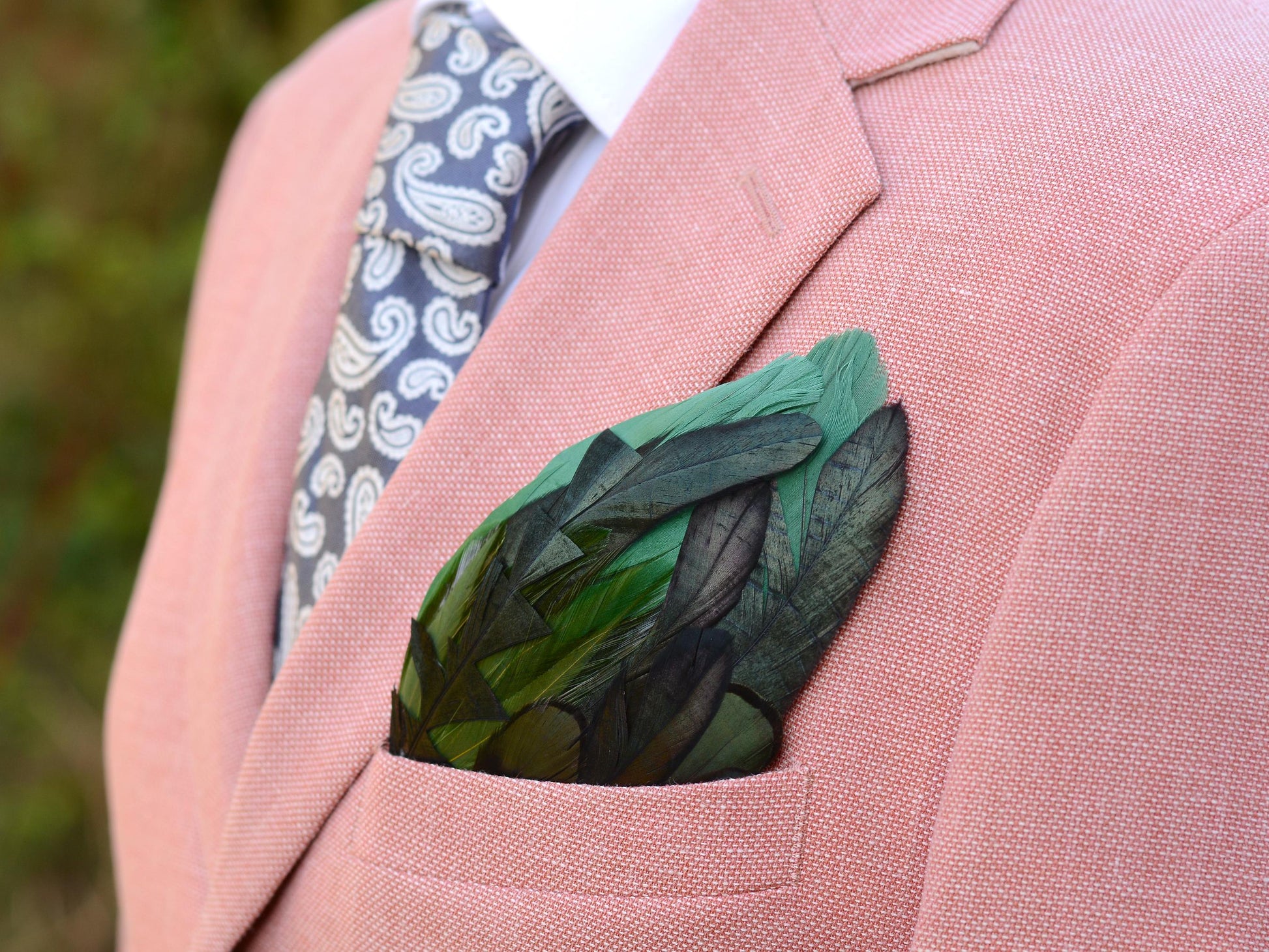 Shades of Deep Green and Black Feather Pocket Square No.171 | Suit Accessory | Feather Neck Tie | Grooms Outfit | Groomsmen Gift