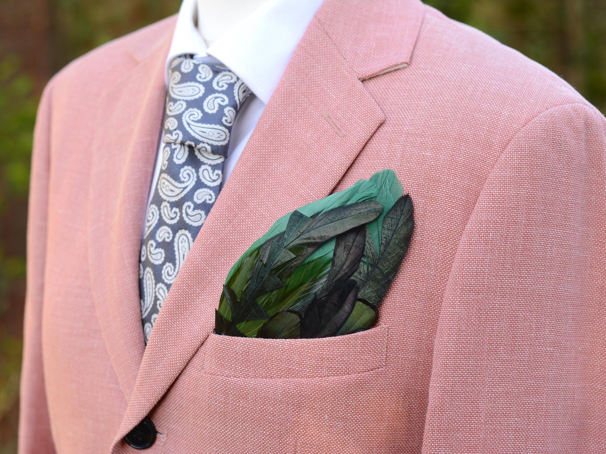 Shades of Deep Green and Black Feather Pocket Square No.171 | Suit Accessory | Feather Neck Tie | Grooms Outfit | Groomsmen Gift