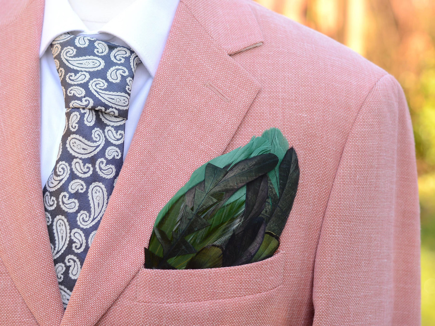 Shades of Deep Green and Black Feather Pocket Square No.171 | Suit Accessory | Feather Neck Tie | Grooms Outfit | Groomsmen Gift