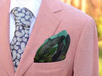 Shades of Deep Green and Black Feather Pocket Square No.171 | Suit Accessory | Feather Neck Tie | Grooms Outfit | Groomsmen Gift