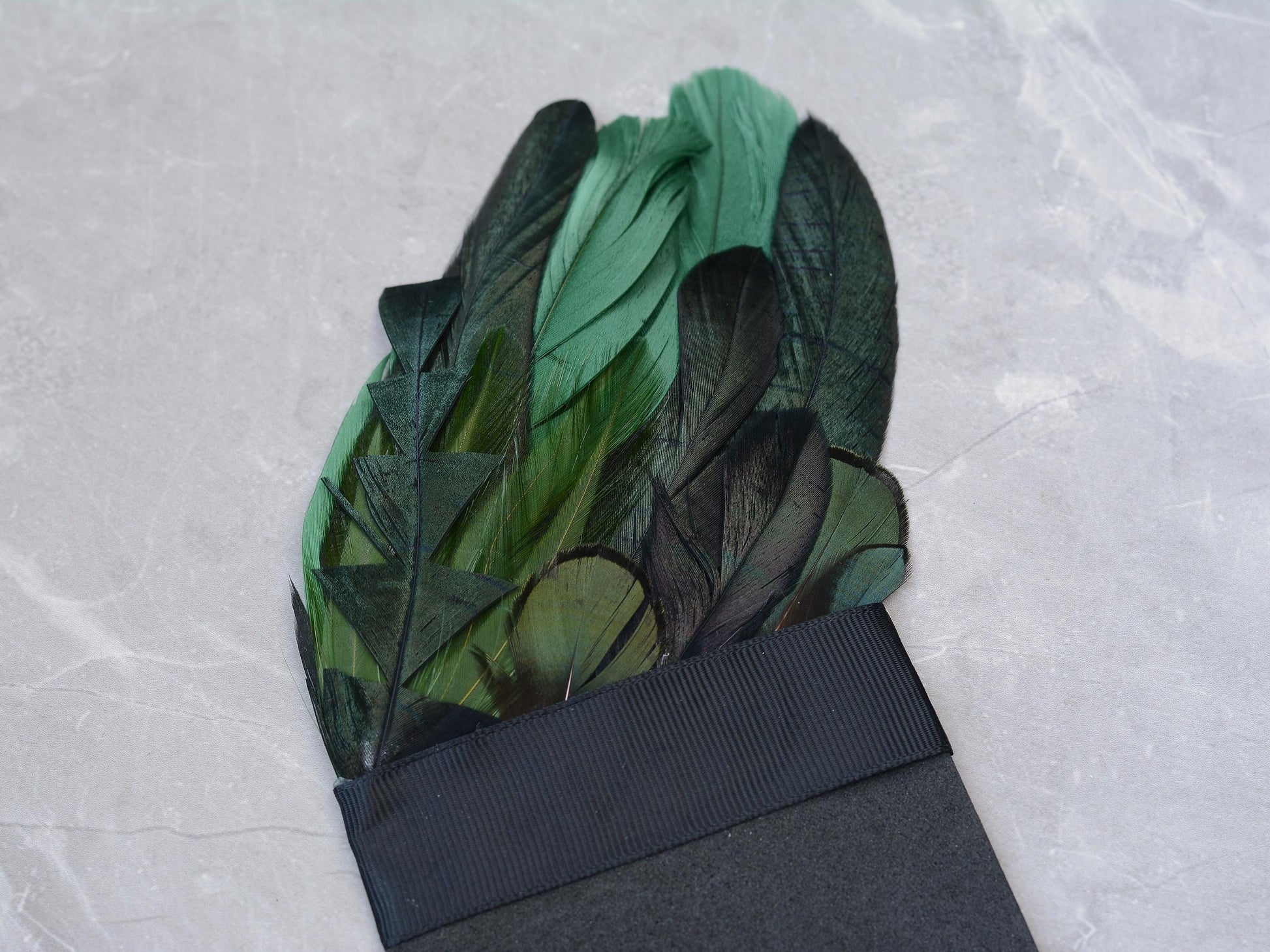 Shades of Deep Green and Black Feather Pocket Square No.171 | Suit Accessory | Feather Neck Tie | Grooms Outfit | Groomsmen Gift