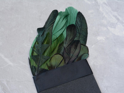 Shades of Deep Green and Black Feather Pocket Square No.171 | Suit Accessory | Feather Neck Tie | Grooms Outfit | Groomsmen Gift