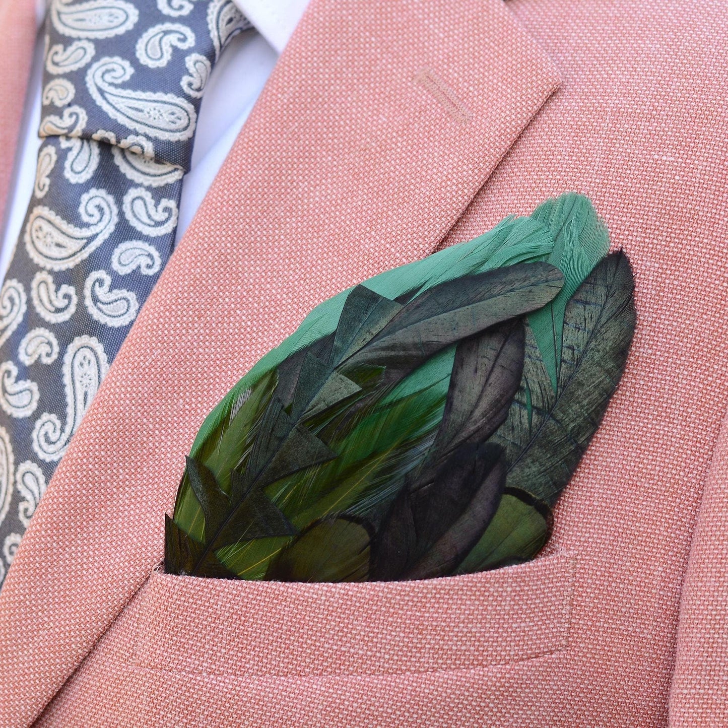 Shades of Deep Green and Black Feather Pocket Square No.171 | Suit Accessory | Feather Neck Tie | Grooms Outfit | Groomsmen Gift